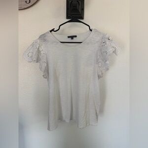 Adrianna Papell White Eyelet Flutter Sleeve Tee